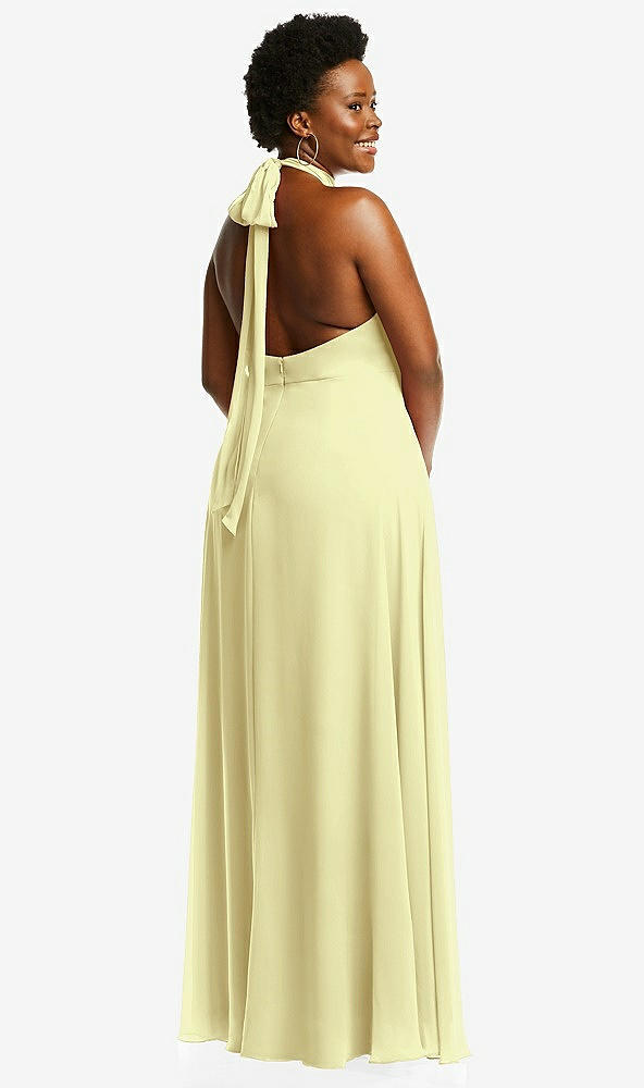 Back View - Butter Yellow High Neck Halter Backless Maxi Dress