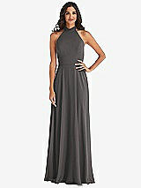 Alt View 1 Thumbnail - Caviar Gray High Neck Halter Backless Maxi Dress