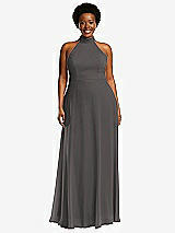 Front View Thumbnail - Caviar Gray High Neck Halter Backless Maxi Dress