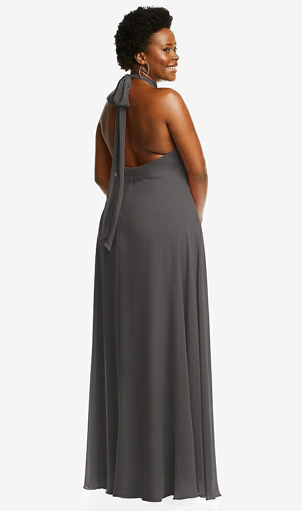 Back View - Caviar Gray High Neck Halter Backless Maxi Dress