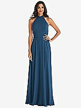 Alt View 1 Thumbnail - Dusk Blue High Neck Halter Backless Maxi Dress