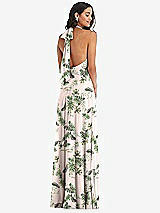 Alt View 4 Thumbnail - Palm Beach Print High Neck Halter Backless Maxi Dress