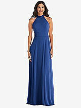 Alt View 2 Thumbnail - Classic Blue High Neck Halter Backless Maxi Dress