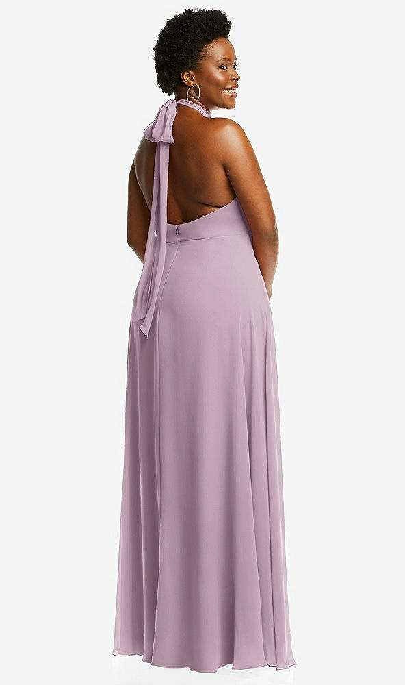 Back View - Suede Rose High Neck Halter Backless Maxi Dress