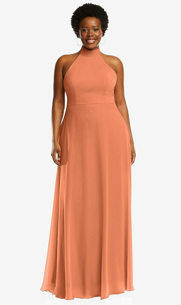 Front View - Sweet Melon High Neck Halter Backless Maxi Dress