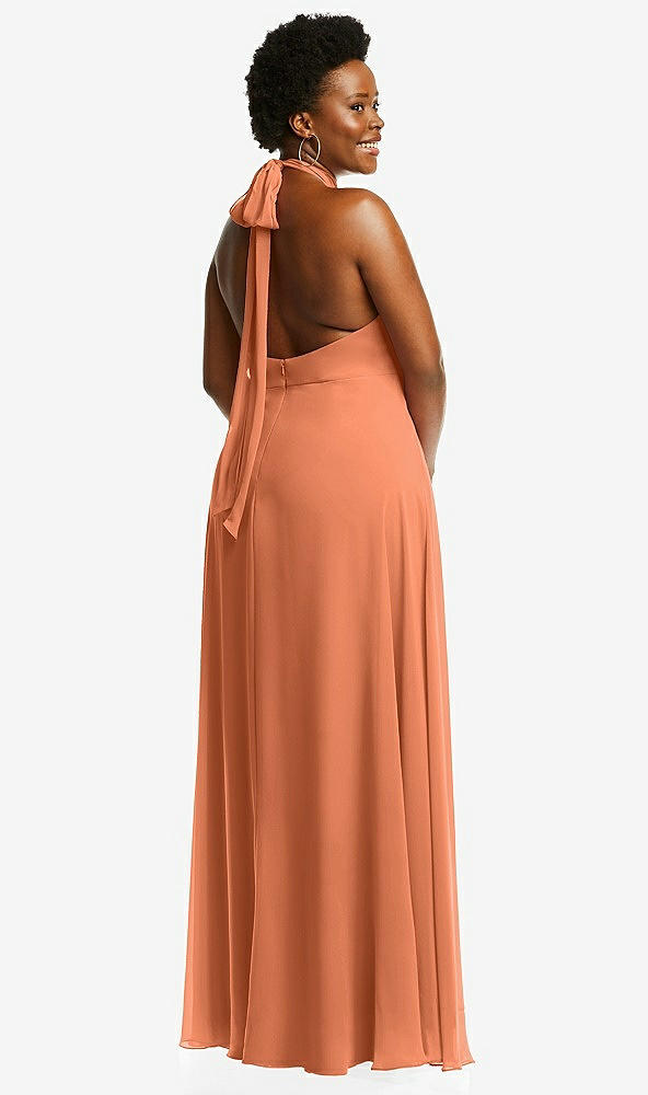 Back View - Sweet Melon High Neck Halter Backless Maxi Dress