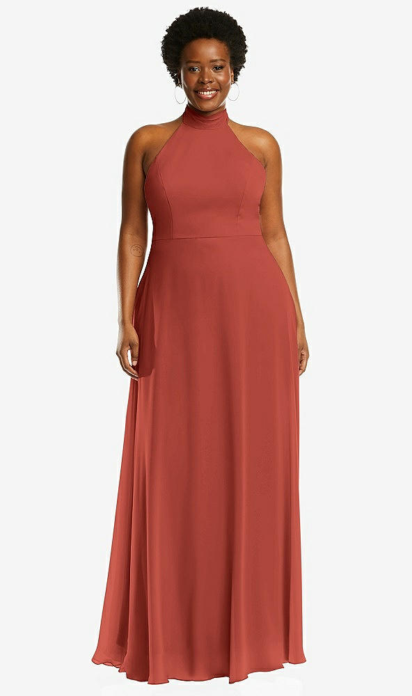 Front View - Amber Sunset High Neck Halter Backless Maxi Dress