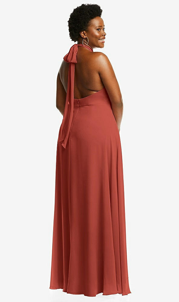 Back View - Amber Sunset High Neck Halter Backless Maxi Dress