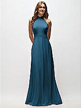 Alt View 5 Thumbnail - Atlantic Blue High Neck Halter Backless Maxi Dress