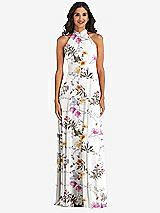 Alt View 2 Thumbnail - Butterfly Botanica Ivory High Neck Halter Backless Maxi Dress