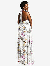 Rear View Thumbnail - Butterfly Botanica Ivory High Neck Halter Backless Maxi Dress