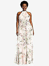 Front View Thumbnail - Blush Garden High Neck Halter Backless Maxi Dress