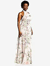 Side View Thumbnail - Blush Garden High Neck Halter Backless Maxi Dress