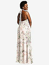 Rear View Thumbnail - Blush Garden High Neck Halter Backless Maxi Dress