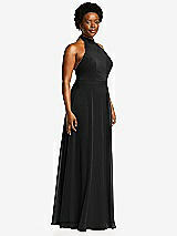 Side View Thumbnail - Black High Neck Halter Backless Maxi Dress