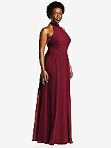 Side View Thumbnail - Burgundy High Neck Halter Backless Maxi Dress