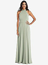 Alt View 1 Thumbnail - Celadon High Neck Halter Backless Maxi Dress