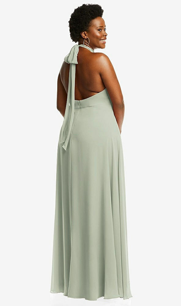 Back View - Celadon High Neck Halter Backless Maxi Dress