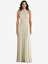 Alt View 2 Thumbnail - Champagne High Neck Halter Backless Maxi Dress