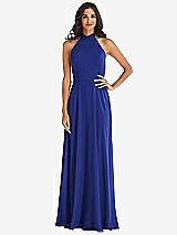 Alt View 1 Thumbnail - Cobalt Blue High Neck Halter Backless Maxi Dress