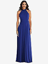 Alt View 2 Thumbnail - Cobalt Blue High Neck Halter Backless Maxi Dress