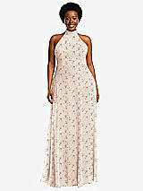 Front View Thumbnail - Coquette Floral Print High Neck Halter Backless Maxi Dress