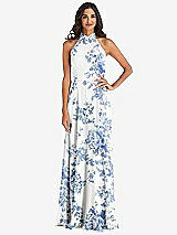 Alt View 1 Thumbnail - Cottage Rose Dusk Blue High Neck Halter Backless Maxi Dress