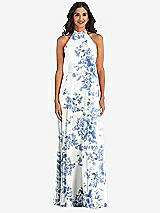 Alt View 2 Thumbnail - Cottage Rose Dusk Blue High Neck Halter Backless Maxi Dress