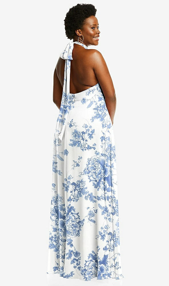 Back View - Cottage Rose Dusk Blue High Neck Halter Backless Maxi Dress