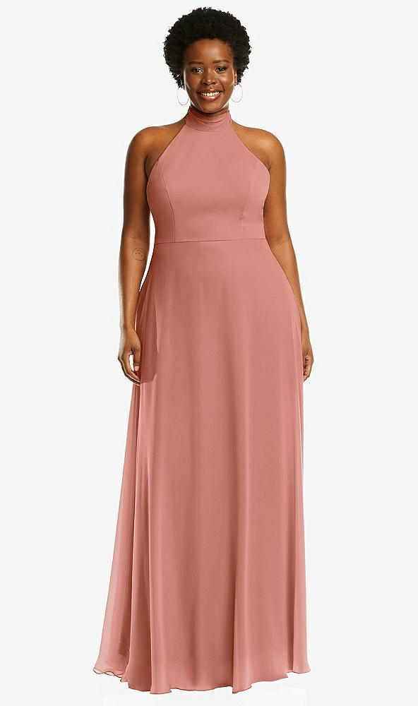 Front View - Desert Rose High Neck Halter Backless Maxi Dress