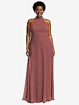 Front View Thumbnail - English Rose High Neck Halter Backless Maxi Dress