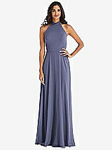 Alt View 1 Thumbnail - French Blue High Neck Halter Backless Maxi Dress