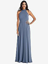 Alt View 1 Thumbnail - Larkspur Blue High Neck Halter Backless Maxi Dress