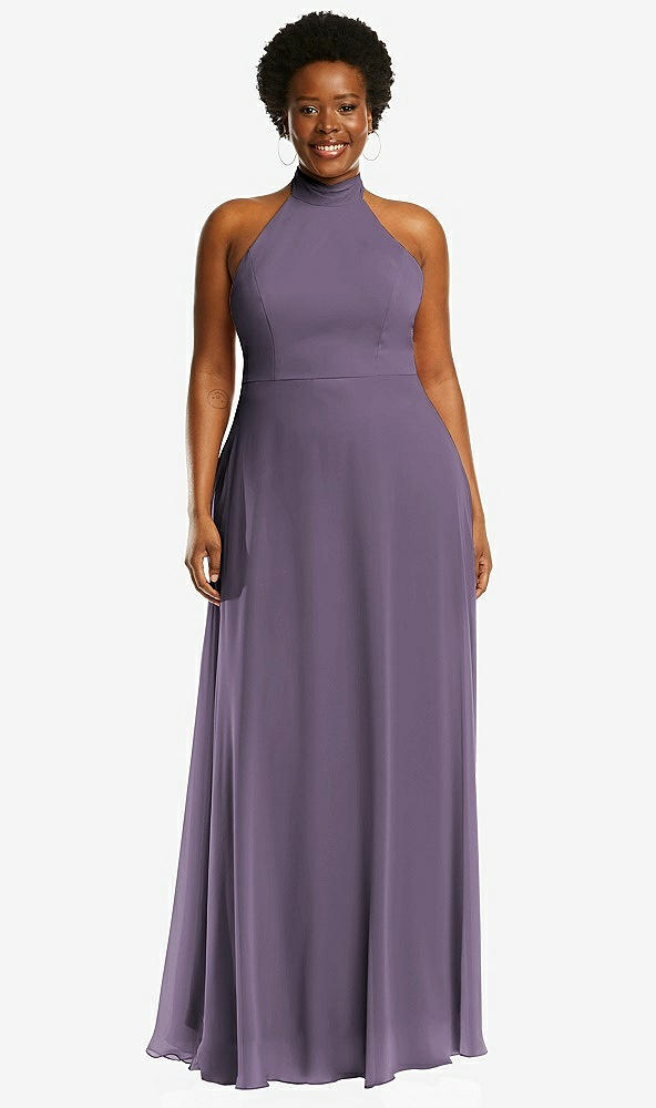 Front View - Lavender High Neck Halter Backless Maxi Dress