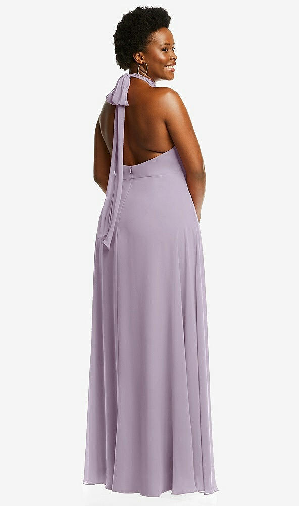 Back View - Lilac Haze High Neck Halter Backless Maxi Dress