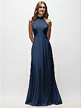 Alt View 5 Thumbnail - Midnight Navy High Neck Halter Backless Maxi Dress