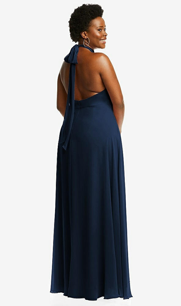 Back View - Midnight Navy High Neck Halter Backless Maxi Dress