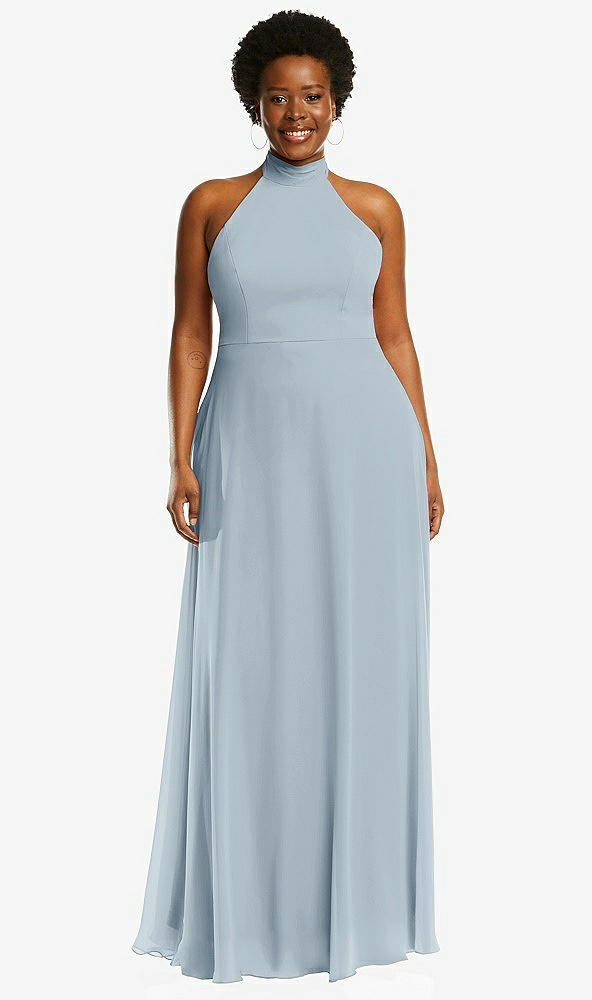 Front View - Mist High Neck Halter Backless Maxi Dress