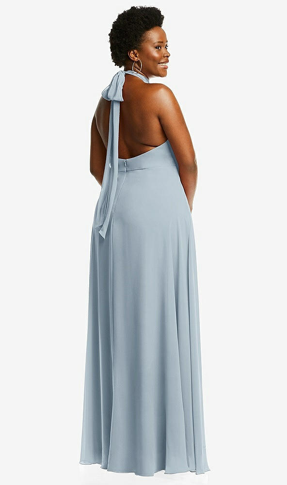 Back View - Mist High Neck Halter Backless Maxi Dress