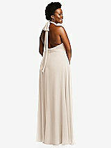 Rear View Thumbnail - Oat High Neck Halter Backless Maxi Dress