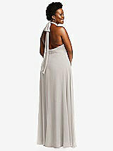 Rear View Thumbnail - Oyster High Neck Halter Backless Maxi Dress