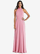 Alt View 1 Thumbnail - Peony Pink High Neck Halter Backless Maxi Dress