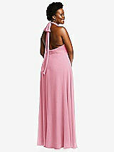 Rear View Thumbnail - Peony Pink High Neck Halter Backless Maxi Dress