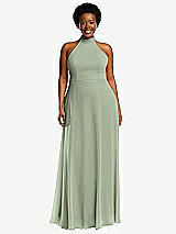 Front View Thumbnail - Sage High Neck Halter Backless Maxi Dress