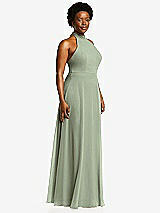 Side View Thumbnail - Sage High Neck Halter Backless Maxi Dress