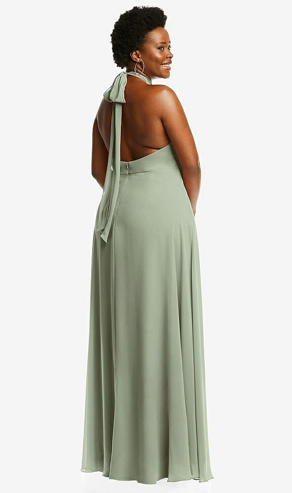 Back View - Sage High Neck Halter Backless Maxi Dress