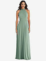 Alt View 2 Thumbnail - Seagrass High Neck Halter Backless Maxi Dress