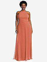 Front View Thumbnail - Terracotta Copper High Neck Halter Backless Maxi Dress