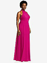 Side View Thumbnail - Think Pink High Neck Halter Backless Maxi Dress