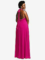 Rear View Thumbnail - Think Pink High Neck Halter Backless Maxi Dress